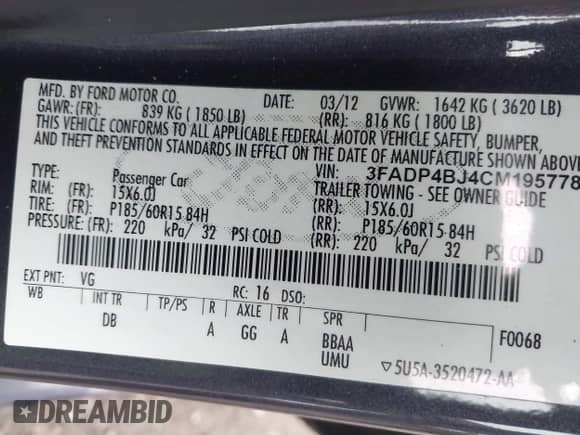 2012 Ford Fiesta SE с VIN 3FADP4BJ4CM195778, выставлен на аукционе IAAI как лот 43440385 с пробегом 180 802 миль миль и . История ставок и продаж доступна на DreamBid. Изображение 9.