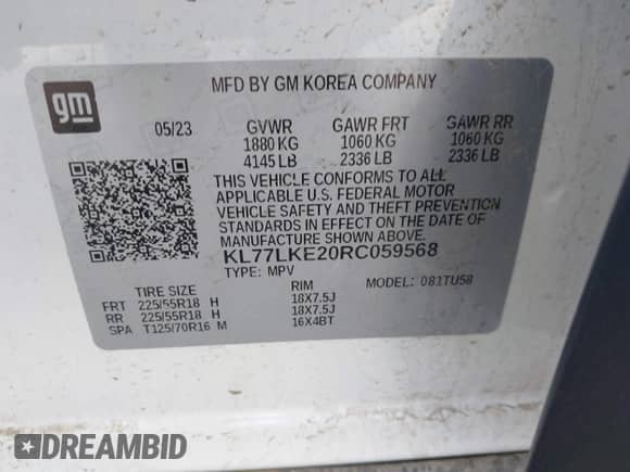 2024 Chevrolet Trax ACTIV с VIN KL77LKE20RC059568, выставлен на аукционе IAAI как лот 42903824 с пробегом 28 284 миль миль и . История ставок и продаж доступна на DreamBid. Изображение 9.