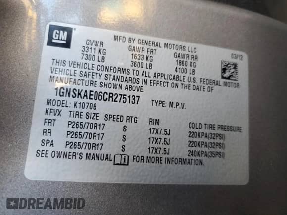 2012 Chevrolet Tahoe LS with VIN 1GNSKAE06CR275137, listed as a Copart auction lot 66743035 with 92,823 mi miles and Salvage title. Bid and sale history available at DreamBid. Image 13.