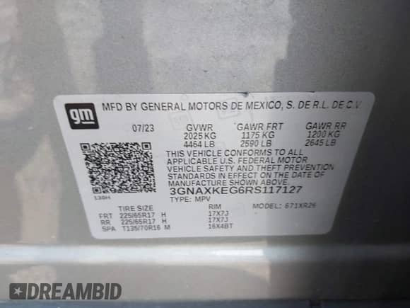 2024 Chevrolet Equinox LT с VIN 3GNAXKEG6RS117127, выставлен на аукционе IAAI как лот 42656743 с пробегом 49 787 миль миль и . История ставок и продаж доступна на DreamBid. Изображение 9.