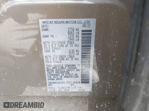 2023 Nissan Pathfinder Platinum с VIN 5N1DR3DK0PC201664, выставлен на аукционе IAAI как лот 41929147 с пробегом 27 406 миль миль и . История ставок и продаж доступна на DreamBid. Изображение 9.