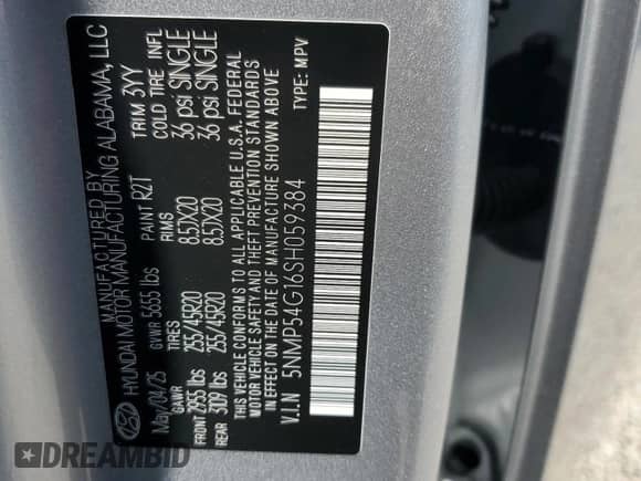 2025 Hyundai Santa Fe Calligraphy z VIN 5NMP54G16SH059384, wystawiony jako Copart lot #70330465 z przebiegiem 76 mil mil oraz Szkoda całkowita • Salvage title. Historia ofert i sprzedaży dostępna na DreamBid. Obrazek 14.