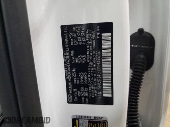 2025 Hyundai Santa Fe SEL с VIN 5NMP24G10SH035736, выставлен на аукционе Copart как лот 58774025 с пробегом 4 783 миль миль и Списание • Salvage title. История ставок и продаж доступна на DreamBid. Изображение 14.