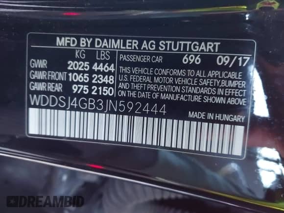 2018 Mercedes-Benz CLA 250 with VIN WDDSJ4GB3JN592444, listed as a IAAI auction lot 43466764 with 94,347 mi miles and . Bid and sale history available at DreamBid. Image 9.