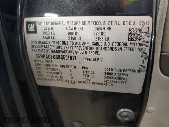 2011 Chevrolet HHR 2LT с VIN 3GNBACFU5BS501017, выставлен на аукционе Copart как лот 82132255 с пробегом Не указан миль и Чистый • Clean title. История ставок и продаж доступна на DreamBid. Изображение 13.