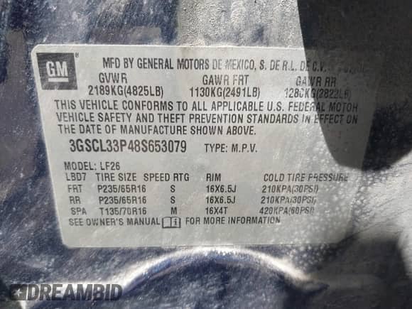 2008 Saturn VUE XE с VIN 3GSCL33P48S653079, выставлен на аукционе IAAI как лот 42384622 с пробегом 165 522 миль миль и . История ставок и продаж доступна на DreamBid. Изображение 9.