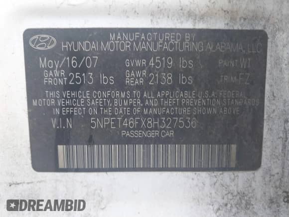 2008 Hyundai Sonata GLS с VIN 5NPET46FX8H327536, выставлен на аукционе IAAI как лот 42521170 с пробегом 258 305 миль миль и . История ставок и продаж доступна на DreamBid. Изображение 9.