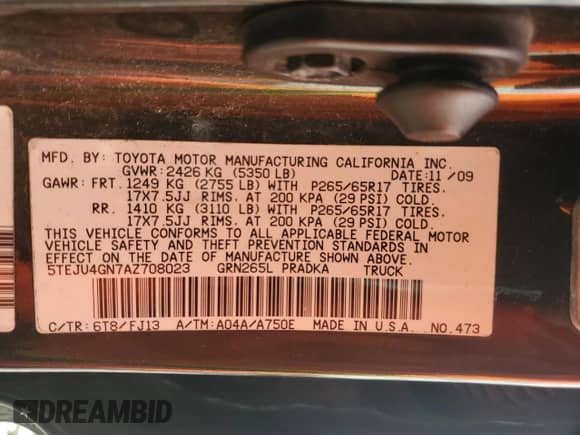 2010 Toyota Tacoma PreRunner z VIN 5TEJU4GN7AZ708023, wystawiony jako Copart lot #84866105 z przebiegiem 195 283 mil mil oraz Szkoda całkowita • Salvage title. Historia ofert i sprzedaży dostępna na DreamBid. Obrazek 12.