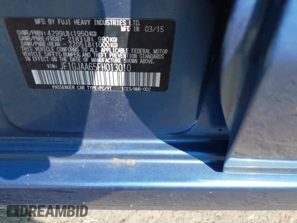 2015 Subaru Impreza z VIN JF1GJAA65FH013010, wystawiony jako IAAI lot #42810493 z przebiegiem 100 941 mil mil oraz . Historia ofert i sprzedaży dostępna na DreamBid. Obrazek 9.