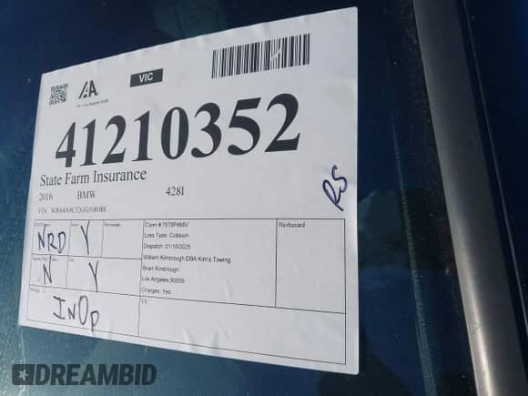 2016 BMW 4 Series 428i с VIN WBA4A9C52GG508088, выставлен на аукционе IAAI как лот 41210352 с пробегом Не указан миль и . История ставок и продаж доступна на DreamBid. Изображение 17.