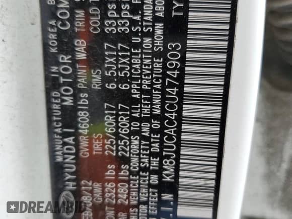 2012 Hyundai Tucson Limited с VIN KM8JUCAC4CU474903, выставлен на аукционе Copart как лот 89816935 с пробегом 162 288 миль миль и Чистый • Clean title. История ставок и продаж доступна на DreamBid. Изображение 13.