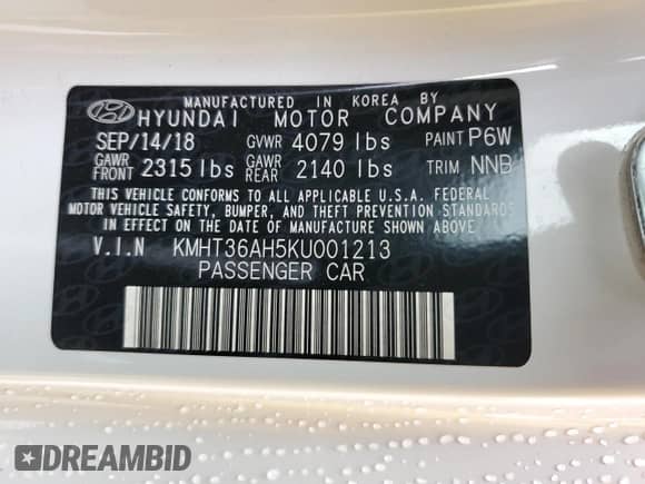 2019 Hyundai Veloster N with VIN KMHT36AH5KU001213, listed as a Copart auction lot 43158633 with Not provided miles and Salvage title. Bid and sale history available at DreamBid. Image 14.