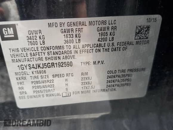 2016 Cadillac Escalade ESV Premium Collection с VIN 1GYS4JKJ5GR192590, выставлен на аукционе Copart как лот 66267825 с пробегом 188 971 миль миль и Чистый • Clean title. История ставок и продаж доступна на DreamBid. Изображение 13.