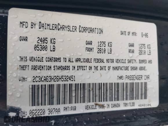 2006 Chrysler 300 C z VIN 2C3KA63H26H532451, wystawiony jako IAAI lot #42471444 z przebiegiem 119 217 mil mil oraz . Historia ofert i sprzedaży dostępna na DreamBid. Obrazek 9.