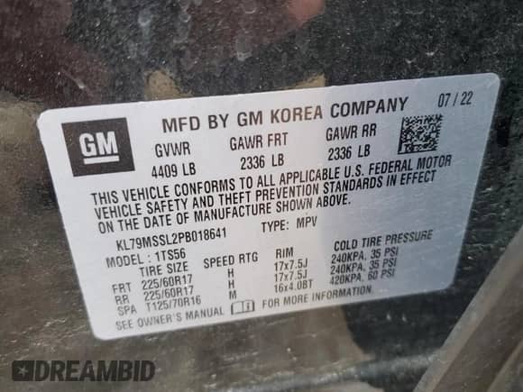 2023 Chevrolet TrailBlazer ACTIV с VIN KL79MSSL2PB018641, выставлен на аукционе Copart как лот 57232365 с пробегом 31 772 миль миль и Списание • Salvage title. История ставок и продаж доступна на DreamBid. Изображение 13.