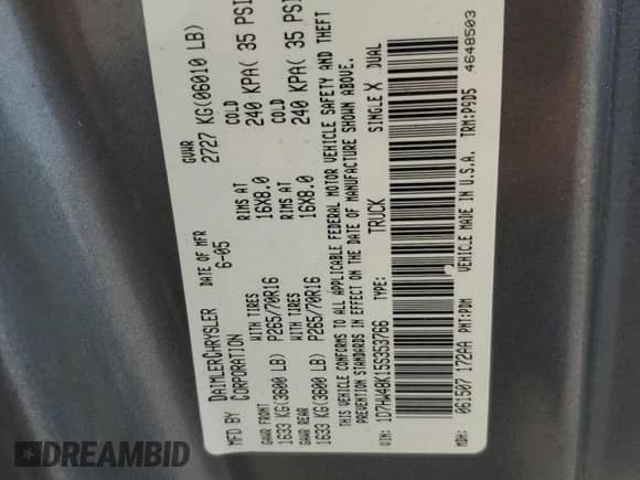 2005 Dodge Dakota SLT z VIN 1D7HW48K15S353766, wystawiony jako Copart lot #59213395 z przebiegiem 182 659 mil mil oraz Szkoda całkowita • Salvage title. Historia ofert i sprzedaży dostępna na DreamBid. Obrazek 12.