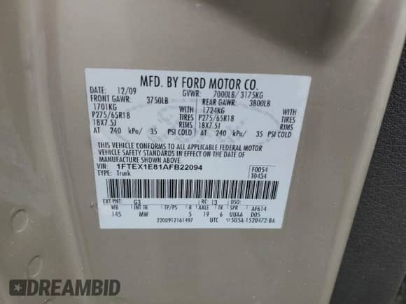 2010 Ford F-150 XL z VIN 1FTEX1E81AFB22094, wystawiony jako Copart lot #72089505 z przebiegiem 198 403 mil mil oraz Szkoda całkowita • Salvage title. Historia ofert i sprzedaży dostępna na DreamBid. Obrazek 12.