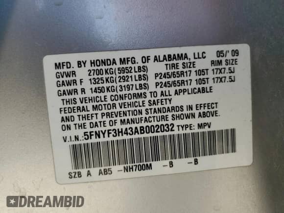 2010 Honda Pilot EX with VIN 5FNYF3H43AB002032, listed as a Copart auction lot 84880835 with 215,360 mi miles and Non repairable. Bid and sale history available at DreamBid. Image 13.