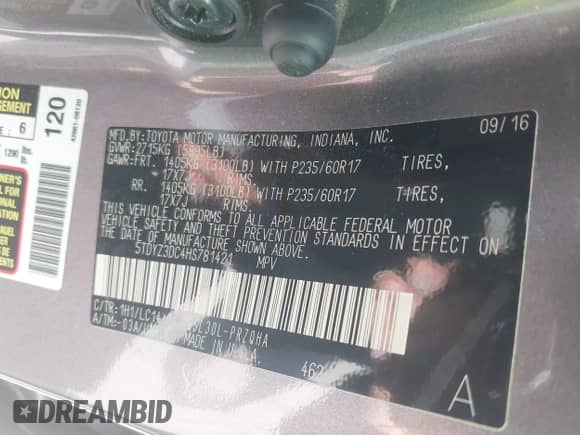 2017 Toyota Sienna XLE Auto Access Seat z VIN 5TDYZ3DC4HS781421, wystawiony jako IAAI lot #43154484 z przebiegiem 153 222 mil mil oraz . Historia ofert i sprzedaży dostępna na DreamBid. Obrazek 9.