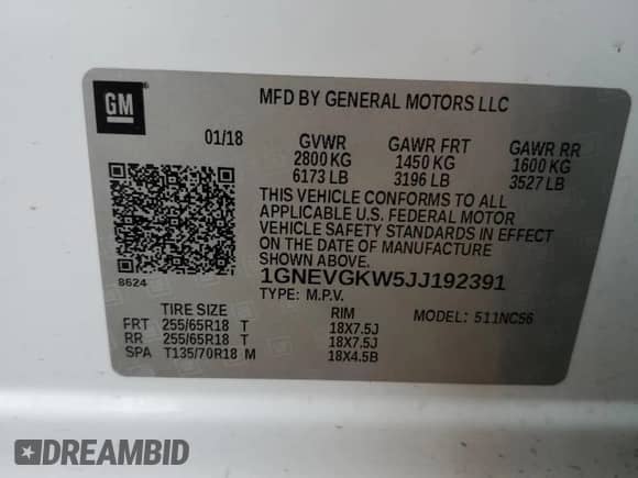 2018 Chevrolet Traverse LT Cloth z VIN 1GNEVGKW5JJ192391, wystawiony jako Copart lot #80637035 z przebiegiem 105 010 mil mil oraz Szkoda całkowita • Salvage title. Historia ofert i sprzedaży dostępna na DreamBid. Obrazek 13.