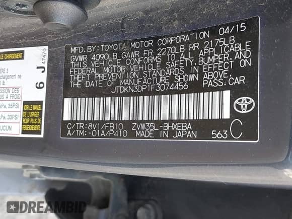 2015 Toyota Prius Advanced с VIN JTDKN3DP1F3074456, выставлен на аукционе IAAI как лот 43111591 с пробегом 116 011 миль миль и . История ставок и продаж доступна на DreamBid. Изображение 9.