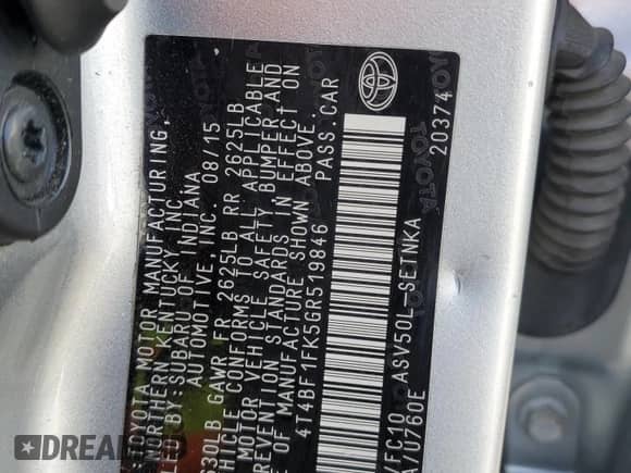 2016 Toyota Camry XLE с VIN 4T4BF1FK5GR519846, выставлен на аукционе Copart как лот 86665875 с пробегом 114 713 миль миль и Списание • Salvage title. История ставок и продаж доступна на DreamBid. Изображение 12.