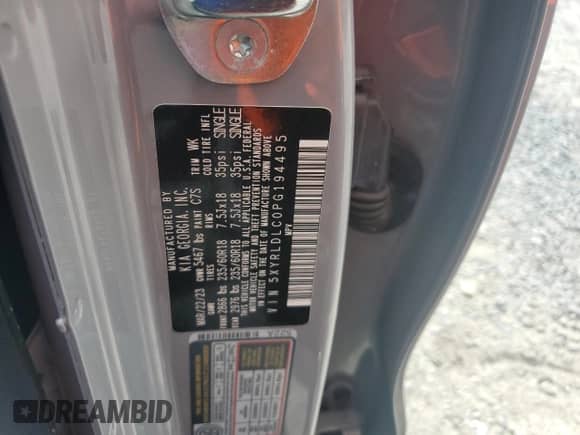 2023 Kia Sorento X-Line S with VIN 5XYRLDLC0PG194495, listed as a Copart auction lot 66717565 with 31,904 mi miles and Non repairable. Bid and sale history available at DreamBid. Image 13.