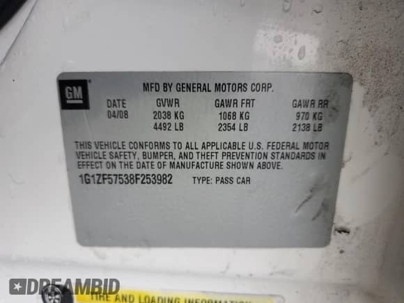 2008 Chevrolet Malibu Hybrid с VIN 1G1ZF57538F253982, выставлен на аукционе Copart как лот 64431675 с пробегом 95 480 миль миль и Списание • Salvage title. История ставок и продаж доступна на DreamBid. Изображение 12.