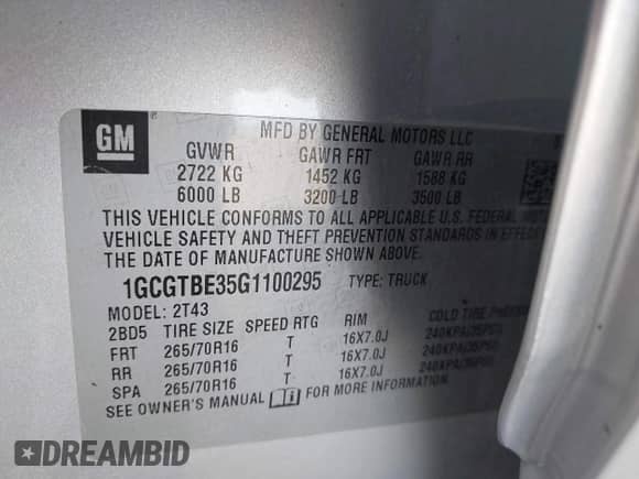 2016 Chevrolet Colorado 4WD WT с VIN 1GCGTBE35G1100295, выставлен на аукционе IAAI как лот 42737036 с пробегом 71 883 миль миль и . История ставок и продаж доступна на DreamBid. Изображение 9.