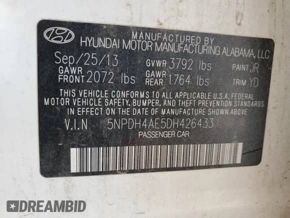 2013 Hyundai Elantra Limited с VIN 5NPDH4AE5DH426433, выставлен на аукционе Copart как лот 85849615 с пробегом 76 311 миль миль и Списание • Salvage title. История ставок и продаж доступна на DreamBid. Изображение 13.