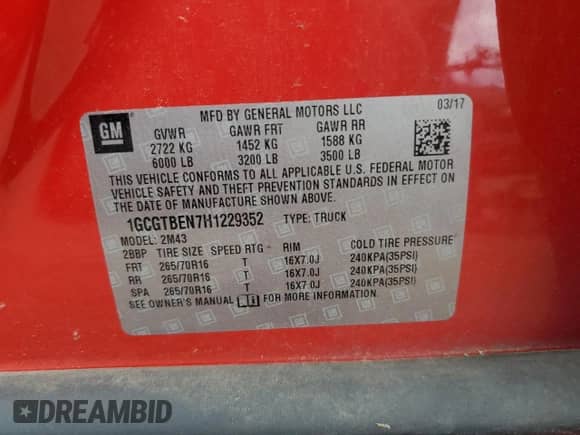2017 Chevrolet Colorado 4WD WT с VIN 1GCGTBEN7H1229352, выставлен на аукционе Copart как лот 62403625 с пробегом 106 672 миль миль и Списание • Salvage title. История ставок и продаж доступна на DreamBid. Изображение 12.
