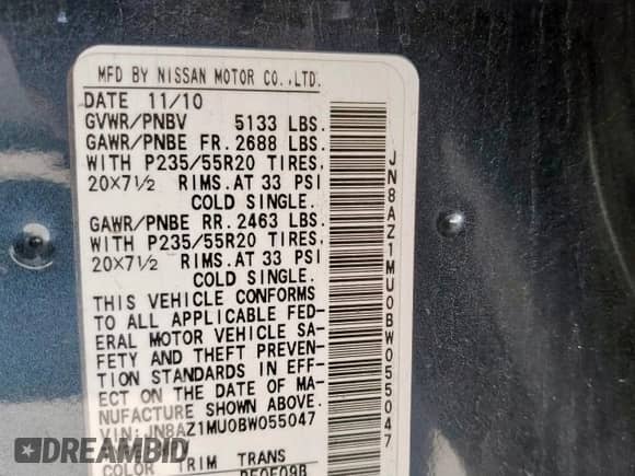 2011 Nissan Murano SL with VIN JN8AZ1MU0BW055047, listed as a Copart auction lot 85303175 with 200,682 mi miles and Clean title. Bid and sale history available at DreamBid. Image 13.