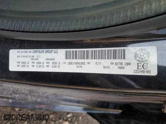 2011 Dodge Avenger Heat with VIN 1B3BD1FG0BN519032, listed as a Copart auction lot 48609015 with 225,107 mi miles and Clean title. Bid and sale history available at DreamBid. Image 12.