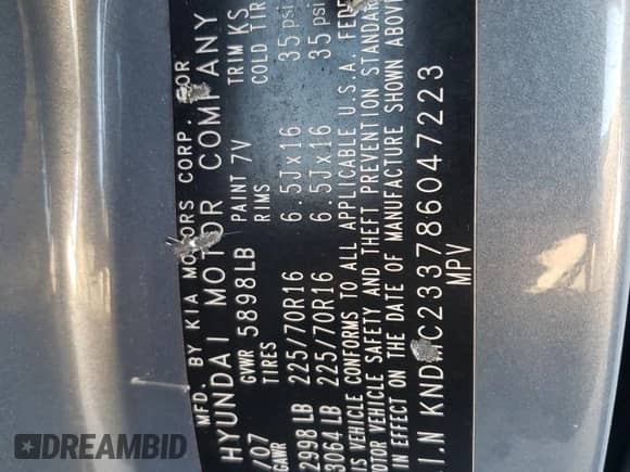2008 Hyundai Entourage GLS с VIN KNDMC233786047223, выставлен на аукционе Copart как лот 41042974 с пробегом 216 628 миль миль и Чистый • Clean title. История ставок и продаж доступна на DreamBid. Изображение 13.