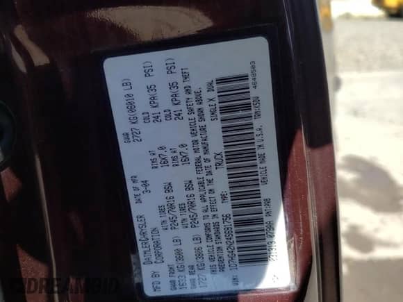 2004 Dodge Dakota SLT z VIN 1D7HG42N24S691756, wystawiony jako Copart lot #68787765 z przebiegiem 142 437 mil mil oraz Szkoda całkowita • Salvage title. Historia ofert i sprzedaży dostępna na DreamBid. Obrazek 12.