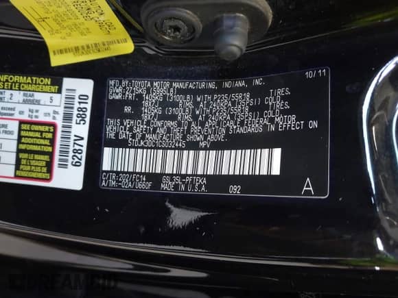 2012 Toyota Sienna LE with VIN 5TDJK3DC1CS032445, listed as a IAAI auction lot 43105710 with 145,644 mi miles and . Bid and sale history available at DreamBid. Image 9.