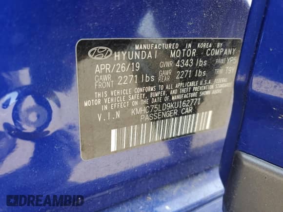 2019 Hyundai Ioniq Limited with VIN KMHC75LD9KU162771, listed as a Copart auction lot 55827904 with 41,149 mi miles and . Bid and sale history available at DreamBid. Image 13.