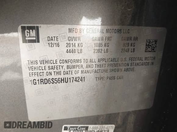 2017 Chevrolet Volt Premier с VIN 1G1RD6S56HU174241, выставлен на аукционе IAAI как лот 43465796 с пробегом 131 194 миль миль и . История ставок и продаж доступна на DreamBid. Изображение 9.