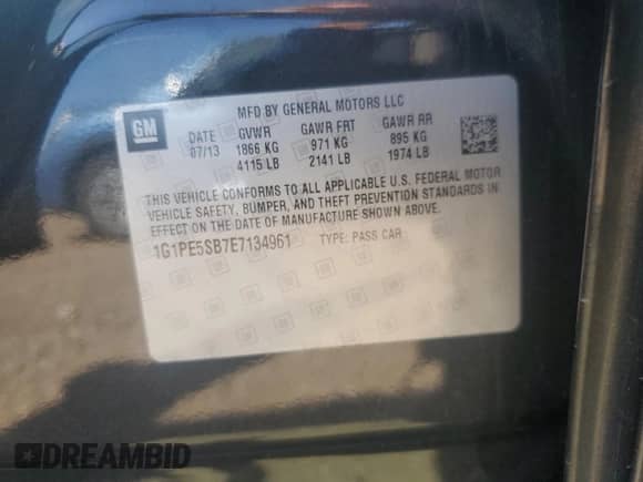 2014 Chevrolet Cruze 2LT z VIN 1G1PE5SB7E7134961, wystawiony jako Copart lot #80958165 z przebiegiem 154 313 mil mil oraz Szkoda całkowita • Salvage title. Historia ofert i sprzedaży dostępna na DreamBid. Obrazek 12.