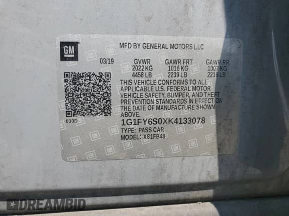 2019 Chevrolet Bolt EV LT z VIN 1G1FY6S0XK4133078, wystawiony jako Copart lot #60819093 z przebiegiem 110 297 mil mil oraz . Historia ofert i sprzedaży dostępna na DreamBid. Obrazek 14.