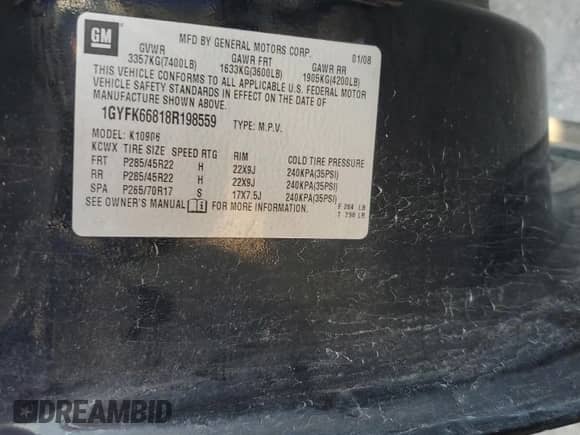 2008 Cadillac Escalade ESV с VIN 1GYFK66818R198559, выставлен на аукционе Copart как лот 84005015 с пробегом 240 223 миль миль и Списание • Salvage title. История ставок и продаж доступна на DreamBid. Изображение 14.