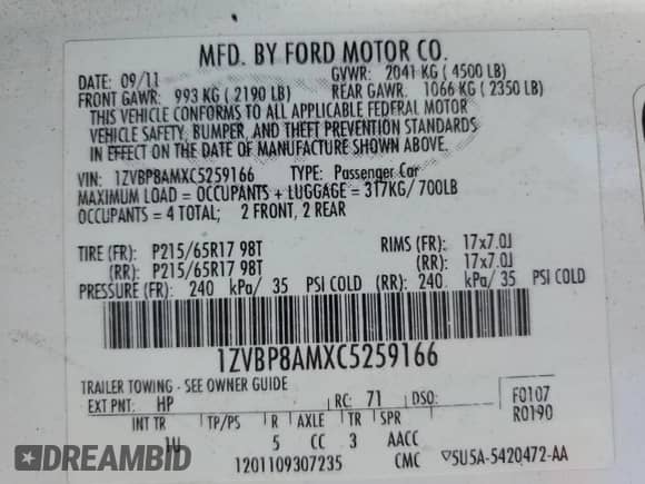 2012 Ford Mustang Premium с VIN 1ZVBP8AMXC5259166, выставлен на аукционе Copart как лот 86184495 с пробегом 182 667 миль миль и Списание • Salvage title. История ставок и продаж доступна на DreamBid. Изображение 13.