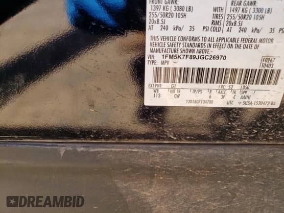 2018 Ford Explorer Limited с VIN 1FM5K7F89JGC26970, выставлен на аукционе Copart как лот 60675165 с пробегом 90 985 миль миль и Чистый • Clean title. История ставок и продаж доступна на DreamBid. Изображение 13.