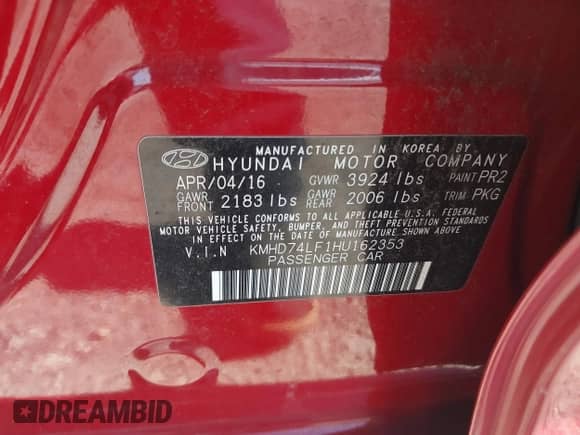 2017 Hyundai Elantra SE with VIN KMHD74LF1HU162353, listed as a IAAI auction lot 42585449 with 182,082 mi miles and . Bid and sale history available at DreamBid. Image 9.