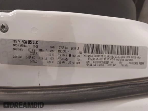 2019 Dodge Grand Caravan SE z VIN 2C4RDGBG8KR531227, wystawiony jako IAAI lot #41594753 z przebiegiem 88 031 mil mil oraz . Historia ofert i sprzedaży dostępna na DreamBid. Obrazek 9.