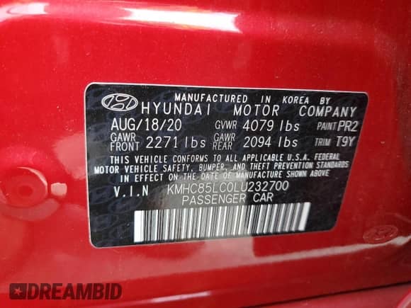 2020 Hyundai Ioniq SEL z VIN KMHC85LC0LU232700, wystawiony jako Copart lot #81845095 z przebiegiem 37 887 mil mil oraz Czysty tytuł • Clean title. Historia ofert i sprzedaży dostępna na DreamBid. Obrazek 12.
