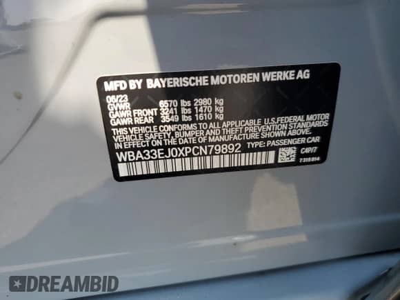 2023 BMW 7 Series 760i xDrive с VIN WBA33EJ0XPCN79892, выставлен на аукционе Copart как лот 64984174 с пробегом 7 898 миль миль и Списание • Salvage title. История ставок и продаж доступна на DreamBid. Изображение 12.