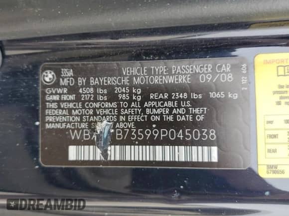 2009 BMW 3 Series 335i с VIN WBAWB73599P045038, выставлен на аукционе Copart как лот 48080245 с пробегом 125 748 миль миль и Списание • Salvage title. История ставок и продаж доступна на DreamBid. Изображение 12.