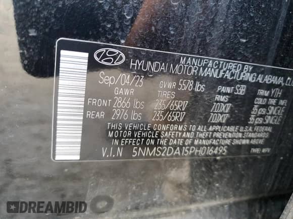 2023 Hyundai Santa Fe Blue z VIN 5NMS2DA15PH016495, wystawiony jako Copart lot #51465905 z przebiegiem 28 094 mil mil oraz Szkoda całkowita • Salvage title. Historia ofert i sprzedaży dostępna na DreamBid. Obrazek 12.