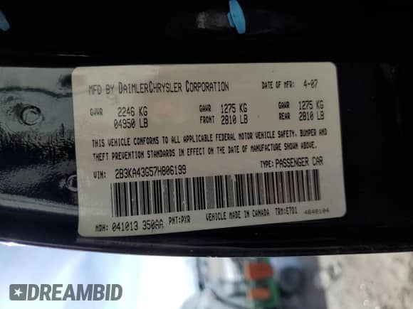 2007 Dodge Charger с VIN 2B3KA43G57H806199, выставлен на аукционе Copart как лот 73113332 с пробегом 218 677 миль миль и На запчасти • Non repairable. История ставок и продаж доступна на DreamBid. Изображение 12.